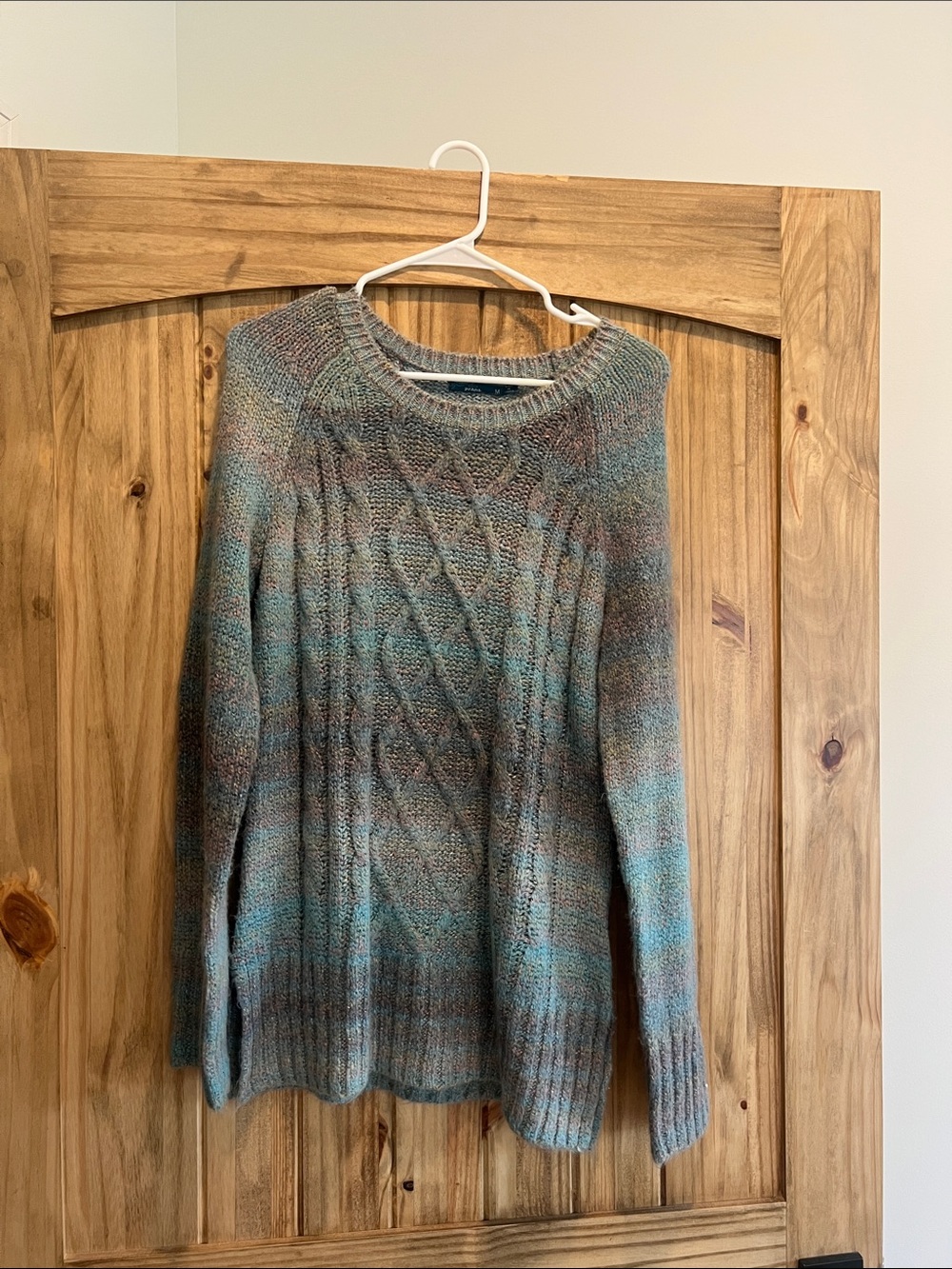 Prana Multicolor Cable-Knit Scoop Neck Sweater - Teal, Gray, Brown